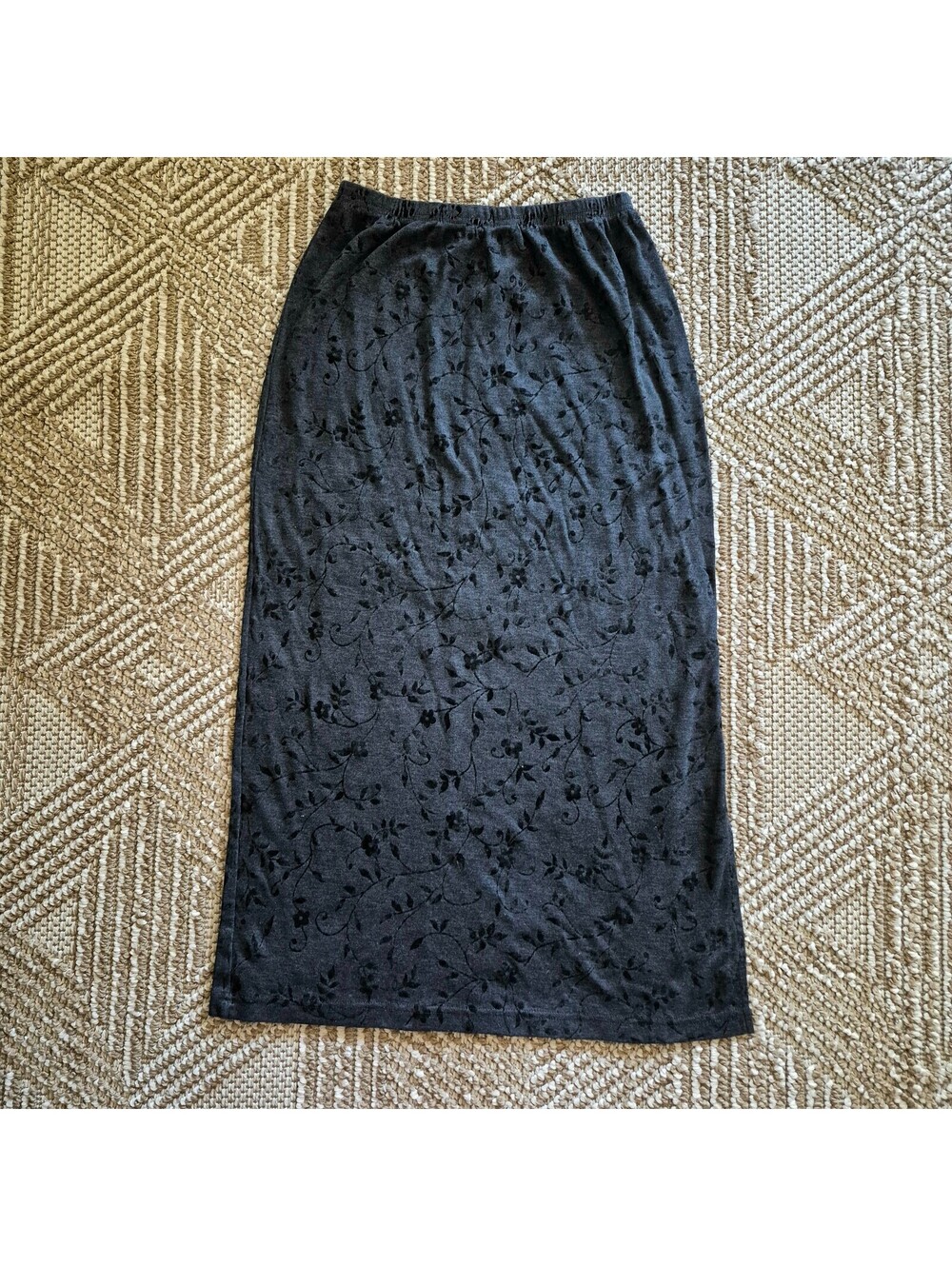 Vintage 90s Y2K Kathy Ireland Grey Floral Ivy Maxi Skirt Whimsigoth M